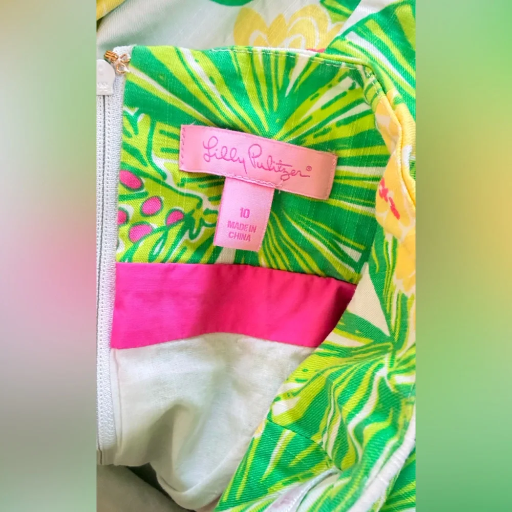 EUC Lilly Pulitzer Lilly Pad Green and Yellow Patterned Dress - Picture 3 of 4